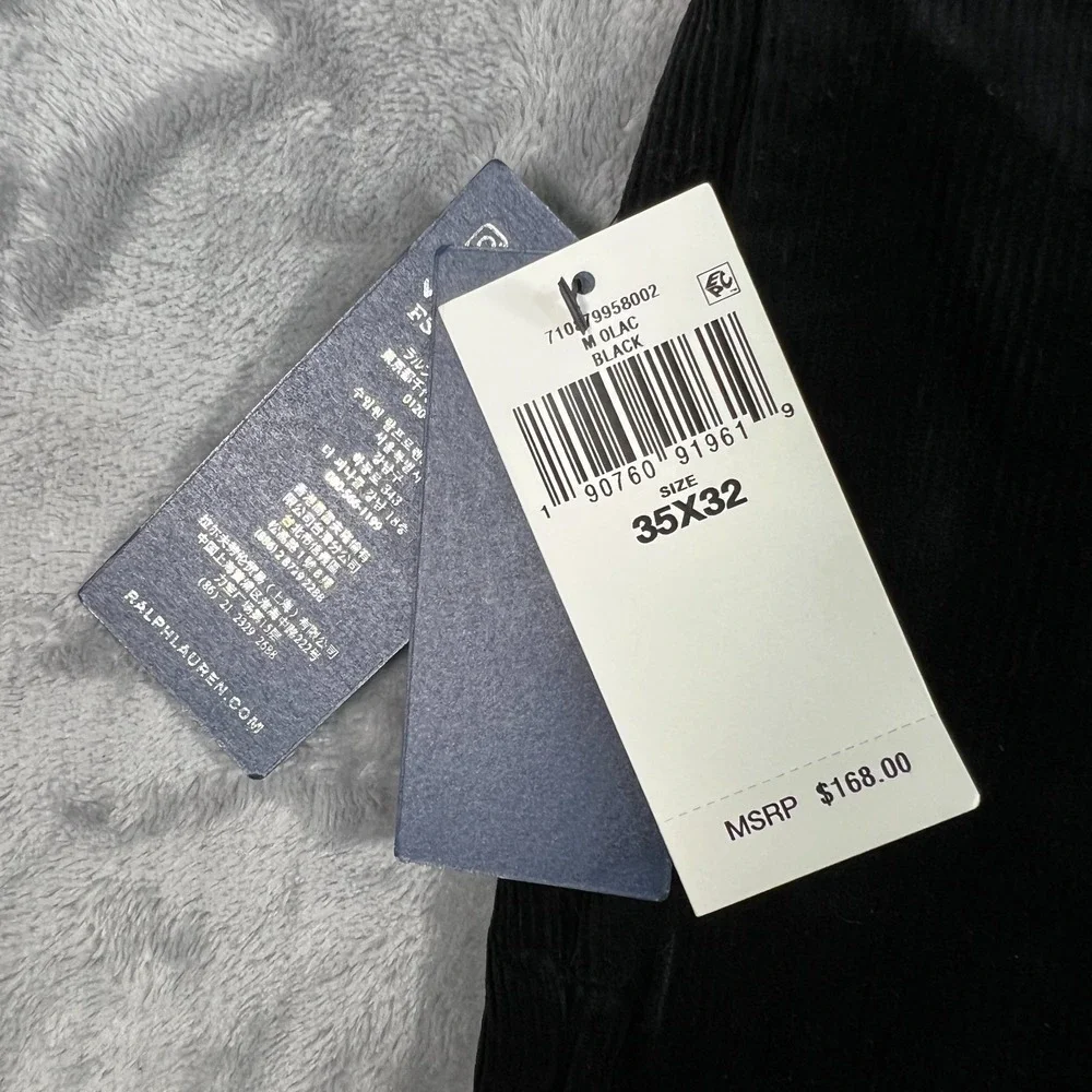 Polo Ralph Lauren Corduroy Chino‎ Pants Mens 35x32 New Black Straight Slim Fit